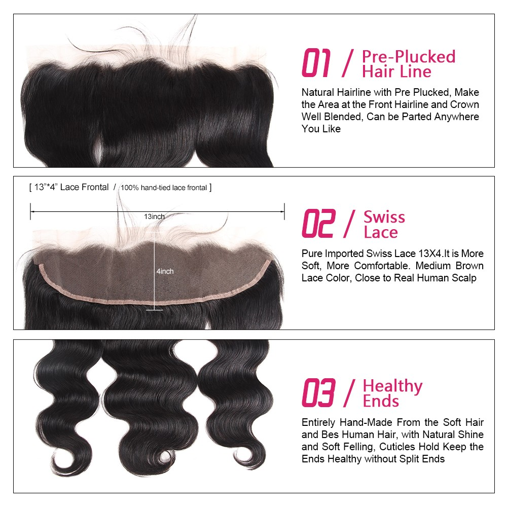 Brazilian Body Wave 3 Bundles With 13x4 Lace Frontal Human Hair