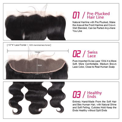 Brazilian Body Wave 3 Bundles With 13x4 Lace Frontal Human Hair