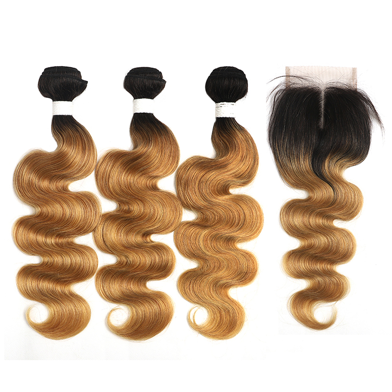 Ombre 1B/27 Body Wave 3 Bundles With 4x4 Closure pre Colored 100% virgin hair - Lumiere hair