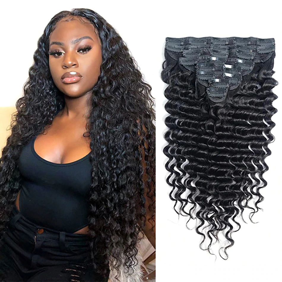 Brazilian Deep Wave Clips In 8PCS 120Grams/Set Natural Color Weft Extensions