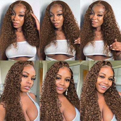 Chocolate Brown Deep Wave Glueless Lace Front Human Hair Wigs For Black Women