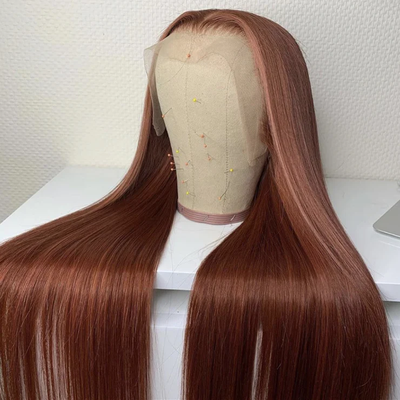 Dark Orange Colored Straight 4x4/13x4 HD Lace Frontal Wig for Women Preplucked with Baby Hair