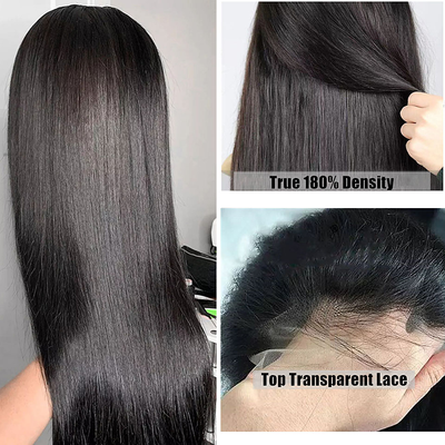 Straight 13x5x2 L-Part Transparent Lace Human Hair Wig Side Part For Women