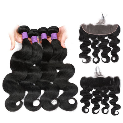 lumiere hair brazilian Virgin Hair body Wave 4 Bundles With 13x4 Lace frontal - Lumiere hair