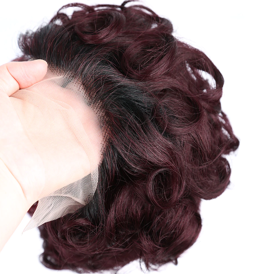 1B/99J 13x1 Lace Loose Curly Short Pixie Cut Bob Wigs For Women