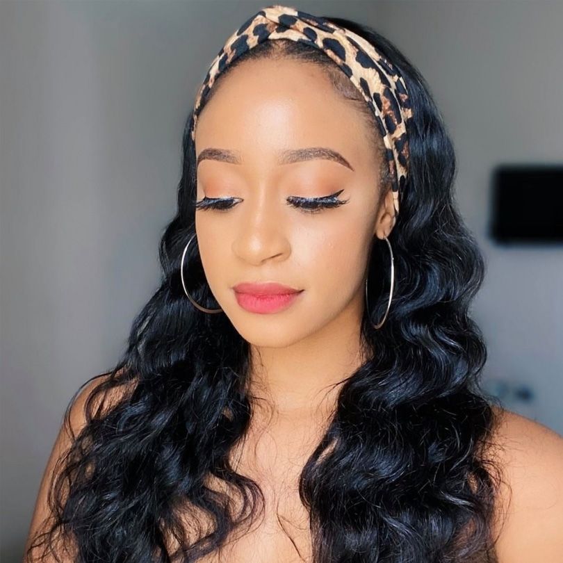 Loose Deep Headband Wig Natural Black Machine Made Non-Lace Wig