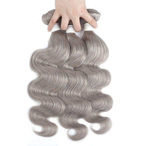 Grey Silver Body Wave 4 Bundles with 4x4 Closure 100% Human Hair Extensions