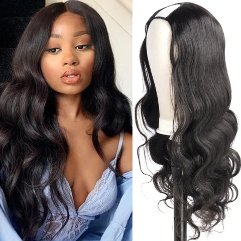 Body Wave U Part Black Brazilian Half Wig 150% Density Human Hair