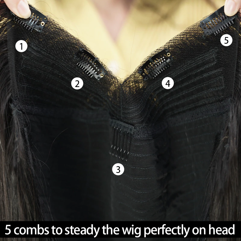 Novas perucas de cabelo humano sem cola, com parte em V, sem deixar de fora, brasileiras Remy, sem cola, para mulheres 