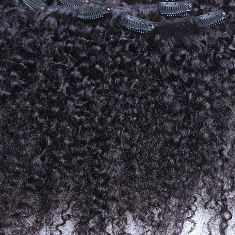 Kinky Curly Clip In Human Hair Extensions 8 Pièces / Set 120G Livraison gratuite 