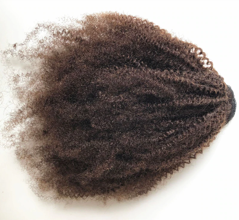 #2 Dark Brown Afro Curly Drawstring Ponytail Human Hair Extensions