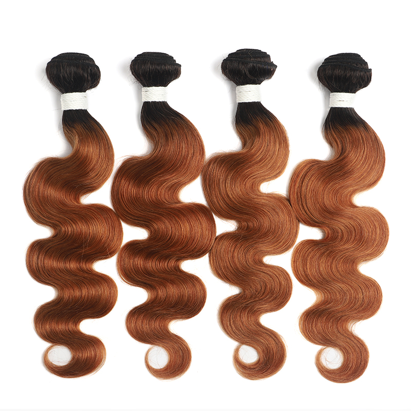 lumiere 1B/30 Ombre Body Wave 4 Bundles With 13x4 Lace Frontal Pre Colored Ear To Ear