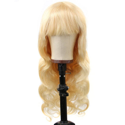613 Blonde Body Wave Full Machine Made None Lace Front Wigs With Bangs For Women 12-24 Inches