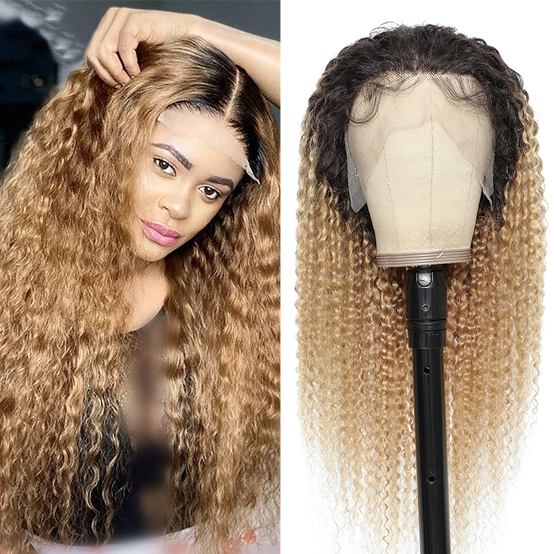Lumiere 1B/27 Ombre Kinky Curly 4x4/5x5/13x4 Lace Closure/Frontal 150%/180% Density Wigs For Women Pre Plucked