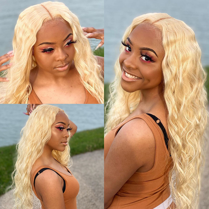 613 Blonde 150% Density Loose Deep T Part Lace Wig With Baby Hair