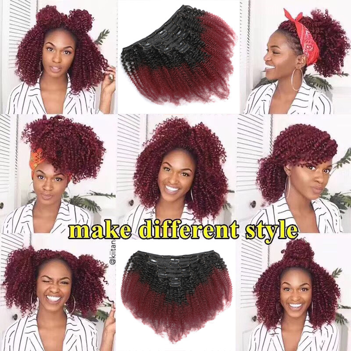 1B/99J Afro curly Clips In Human Hair Extensions 8 Pieces/Set 120G