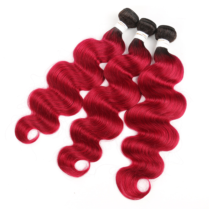 Lumiere Ombre 1B/BURG Body Wave 3 Bundles With Closure 4x4 pre Colored 100% virgin human hair - Lumiere hair
