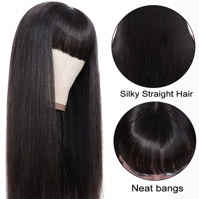Straight Full Machine Made None Lace Front Wigs With Bangs For Women 8-24 Inches