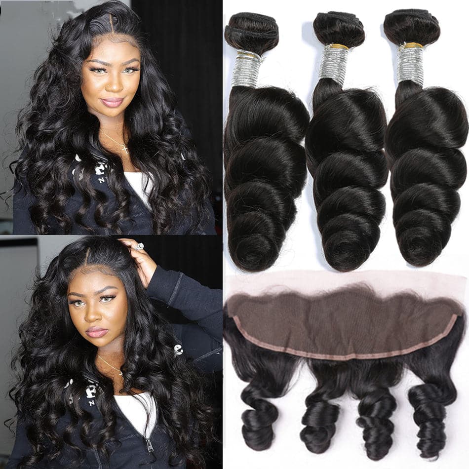 lumiere hair Malaysian Virgin Hair Loose Wave 3 Bundles with 13*4 Lace Frontal - Lumiere hair