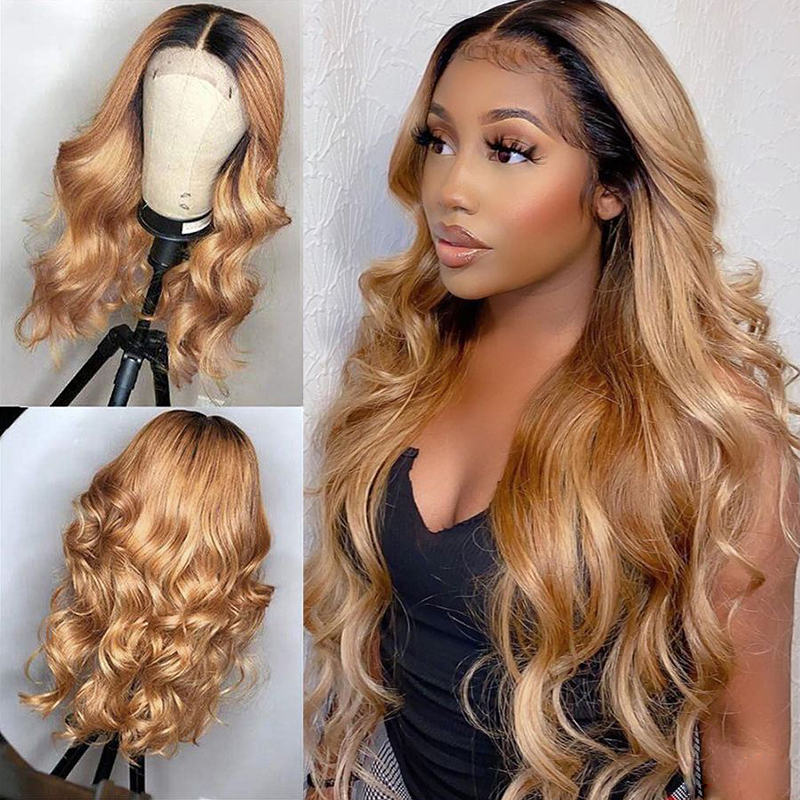Lumiere 1B/27 Ombre Body Wave 4x4/5x5/13x4 Lace Closure/Frontal 150%/180% Density Wigs For Women Pre Plucked