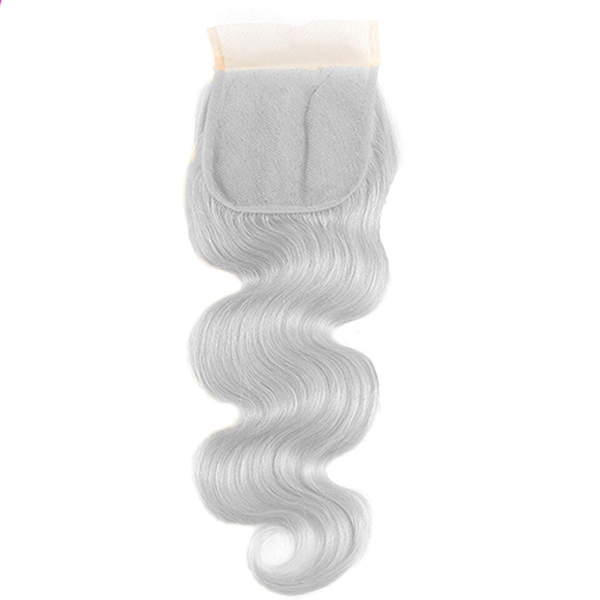 Gris Argent Body Wave 4 Faisceaux avec 4x4 Fermeture 100% Extensions de Cheveux Humains 