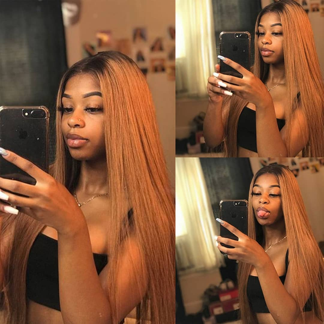 lumiere 1B/30 Ombre Straight 4x4/5x5/13x4 Lace Closure/Frontal 150%/180% Density Wigs For Women Pre Plucked - Lumiere hair