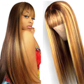 P4/27 Straight No Lace Full Machine Human Hair Wig With Bangs