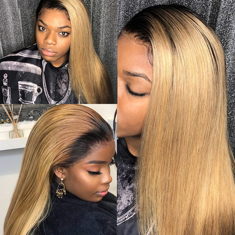 lumiere 1B/27 Ombre Straight Hair 4 Bundles With 4x4 Closure Pre Colored human hair - Lumiere hair