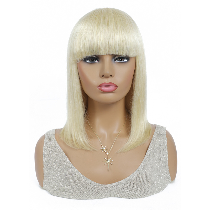 613 Blonde None Lace Straight Bob Full Machine Made Wigs For Women 10-16 Inches Virgin Human Hair Wig