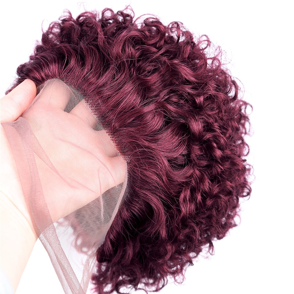 #99J Short Curly bob Pixie Cut 13×1 Lace Frontal Virgin Brazilian Human Hair 150% density with Baby Hair