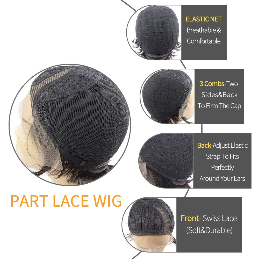 Natural Black 13x1 T Lace Side Part Straight Short Pixie Cut Bob Wigs For Women