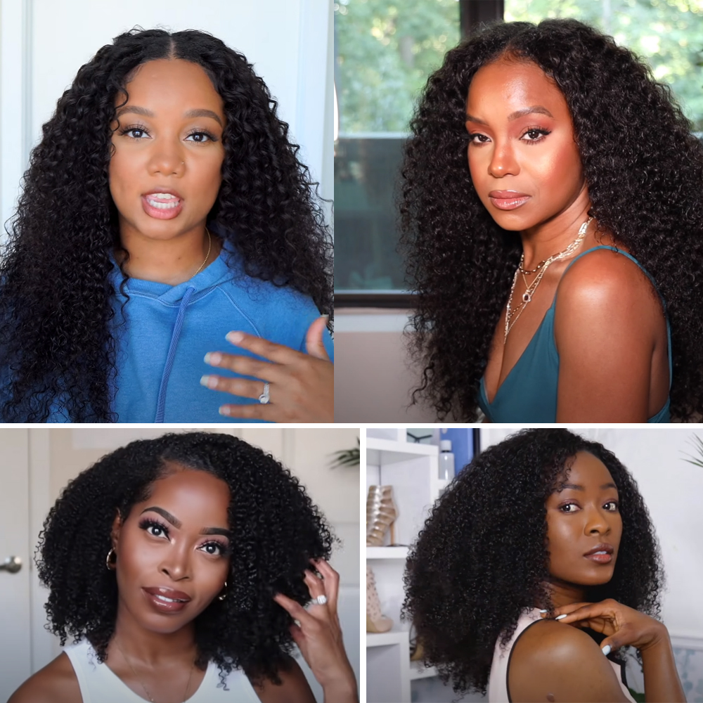 Nouveau V Part Kinky Curly Upgrade No Leave Out Brésilien Remy Glueless Perruques de cheveux humains pour les femmes 