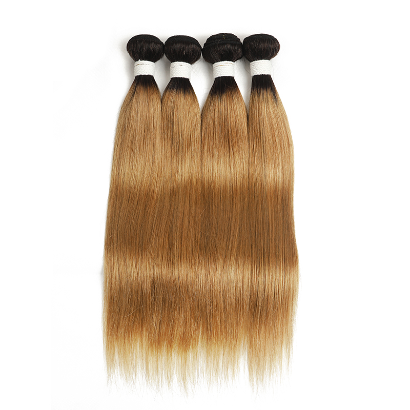 lumiere 1B/27 Ombre Cheveux Raides 3 Faisceaux Avec 13x4 Dentelle Frontal Pré Coloré Oreille À Oreille 