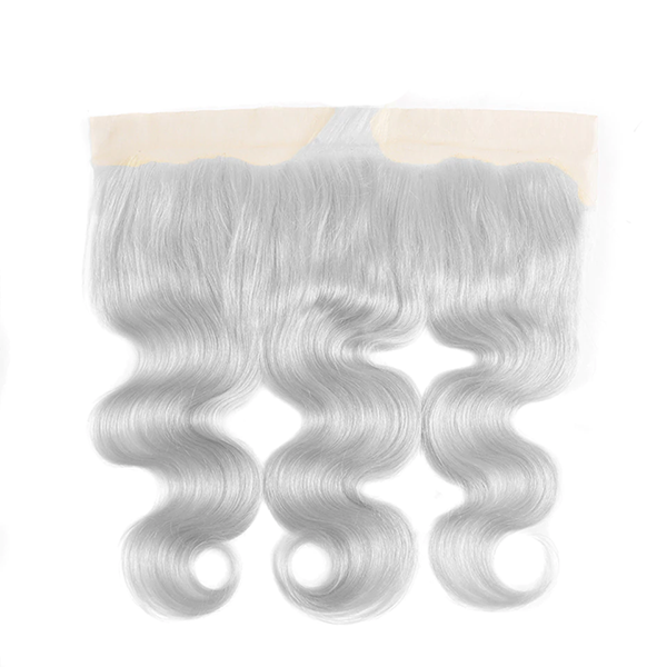 Cinza prateado onda corporal 4 pacotes com trama de cabelo humano brasileiro frontal 13x4 