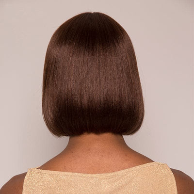Chocolate Brown Color Straight Bob Wig With Bangs None Lace 14 inch