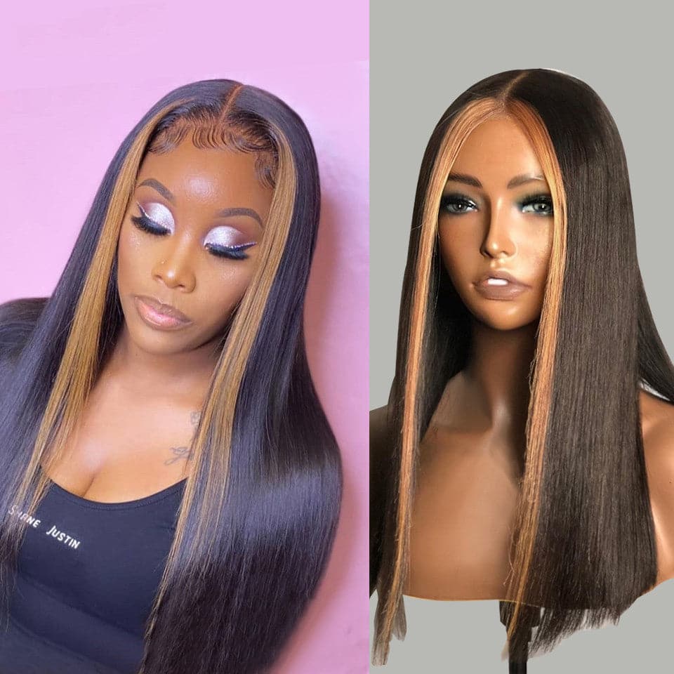Honey Blonde Highlight Straight Lace Front Wig Natural Hairline