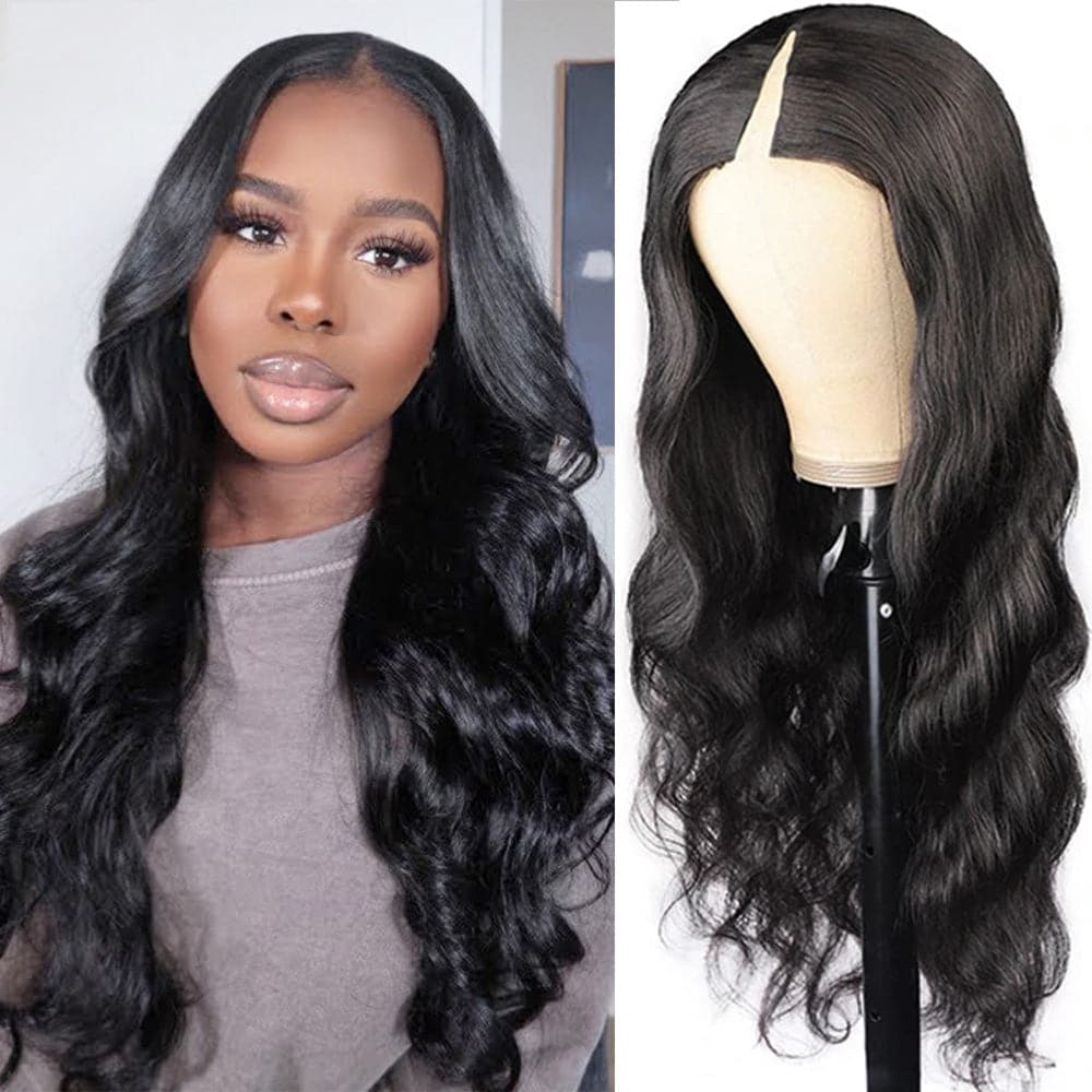 New V Part Body Wave Upgrade No Leave Out Brazilian Remy Human Hair Wigs For Women