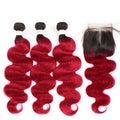 Lumiere Ombre 1B/BURG Body Wave 3 Bundles With Closure 4x4 pre Colored 100% virgin human hair