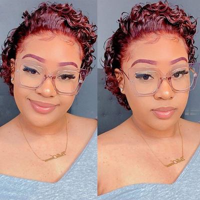 #99J Short Curly bob Pixie Cut 13×1 Lace Frontal Virgin Brazilian Human Hair 150% Glueless with Baby Hair Pre Plucked Wig