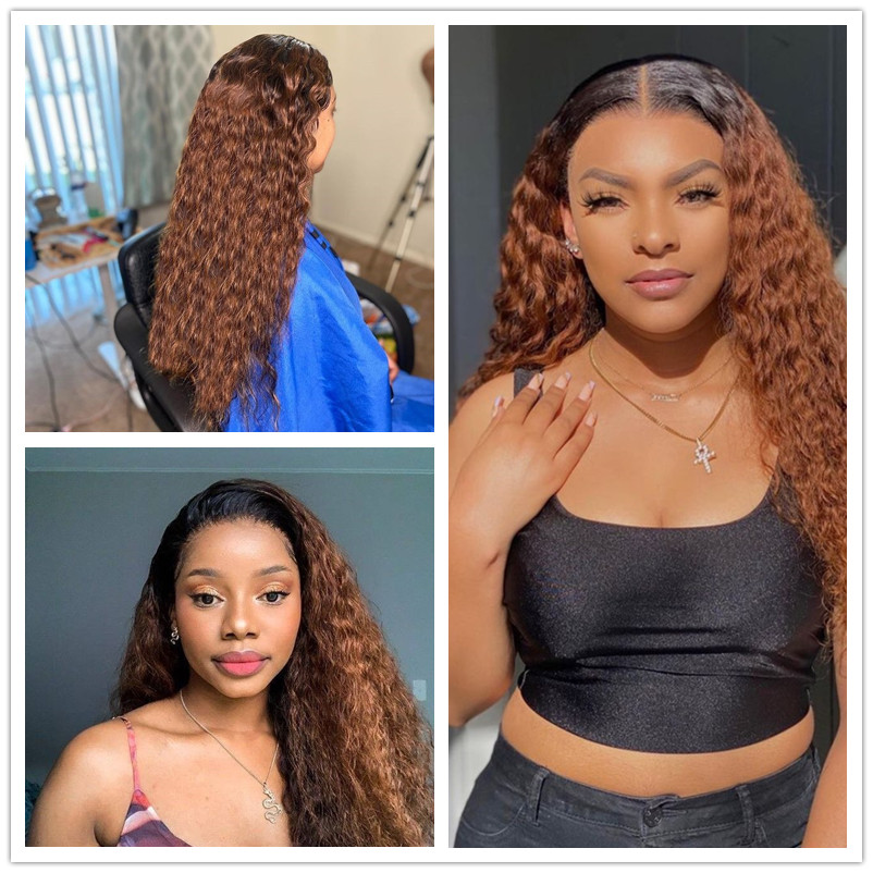 Lumiere 1B/33 Ombre Deep Wave 4x4/5x5/13x4 Lace Closure/Frontal 150%/180% Density Wigs For Women Pre Plucked