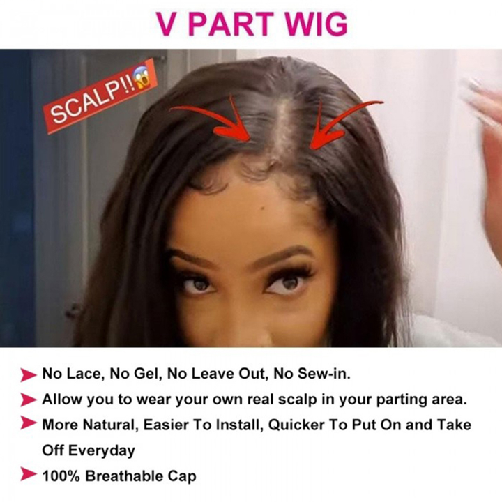 New V Part Deep Wave Upgrade No Lace Out Brazilian Remy Human Hair Wigs For Women