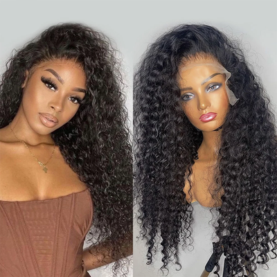 Kinky Curly L Side Part Glueless Wig Human Hair for Black Women Natural Color