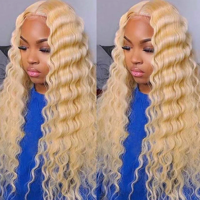613 Honey Blonde  4x4 Lace Closure Wig Glueless Loose Deep Wave Virgin Human Hair