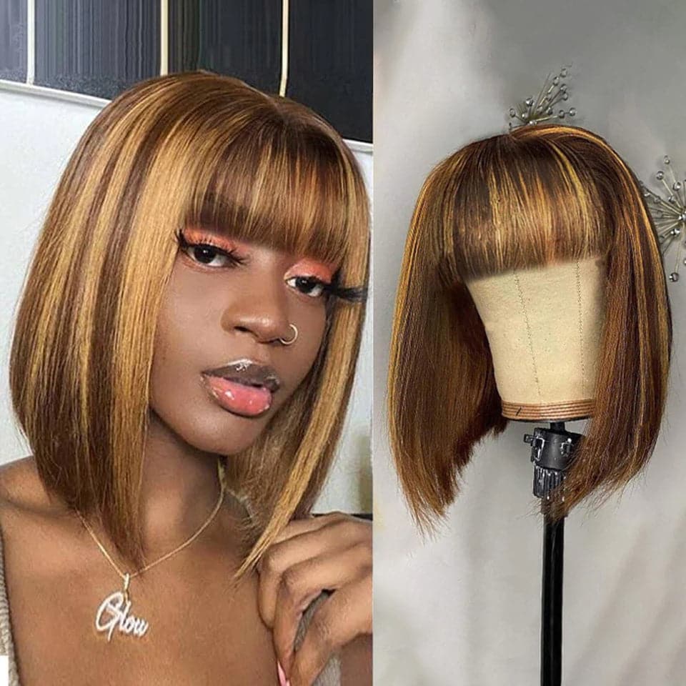 P4/27 Highlight Straight Bob Full Machine Made Wigs None Lace For Women