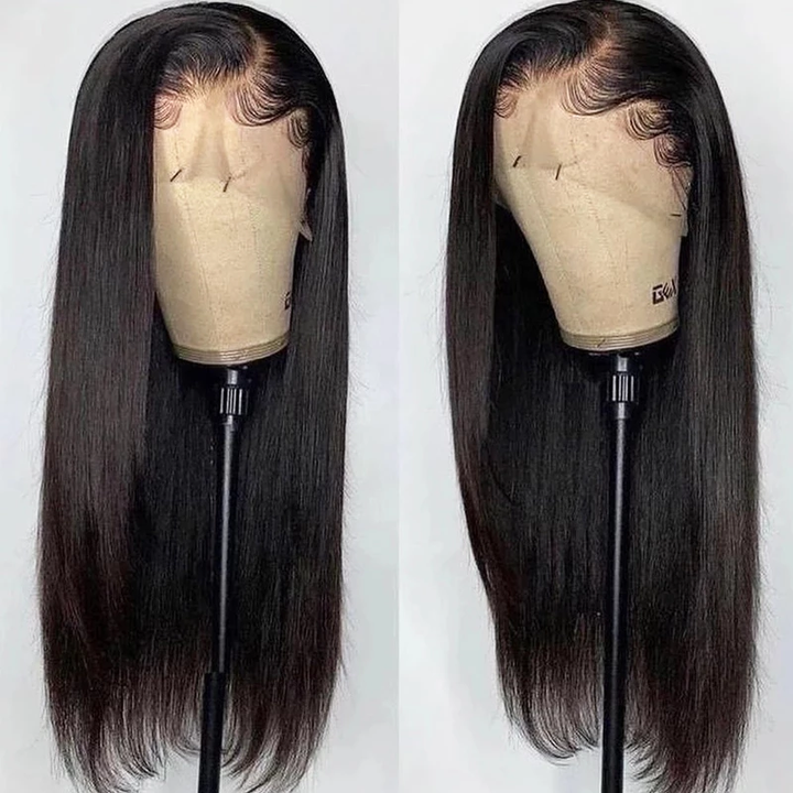 Peruca de cabelo humano reta 13 x 5 x 2 parte em L transparente transparente parte lateral para mulheres 