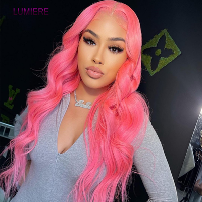 Body Wave 4 Bundles With 13x4 frontal light Pink Colored 100% Human Hair Weave With 4x4  Closure Lumiere Hair