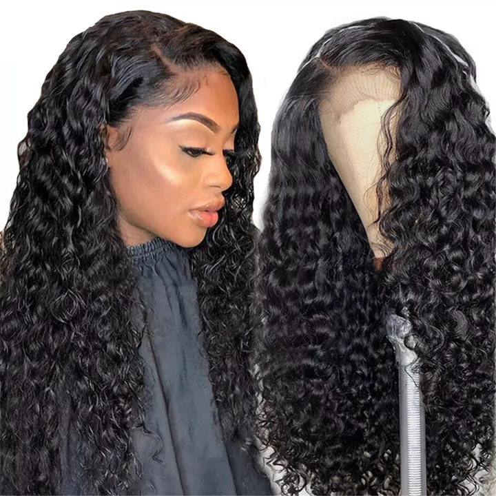 Peruca de cabelo humano com onda de água para mulheres negras, parte lateral, sem cola, cor natural 