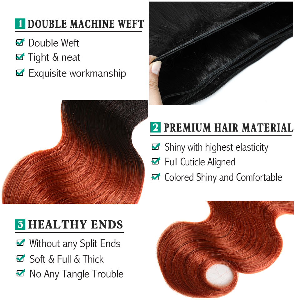 lumiere 1B/350 Ombre Body Wave 3 Bundles 100% Vierge Extension de Cheveux Humains 