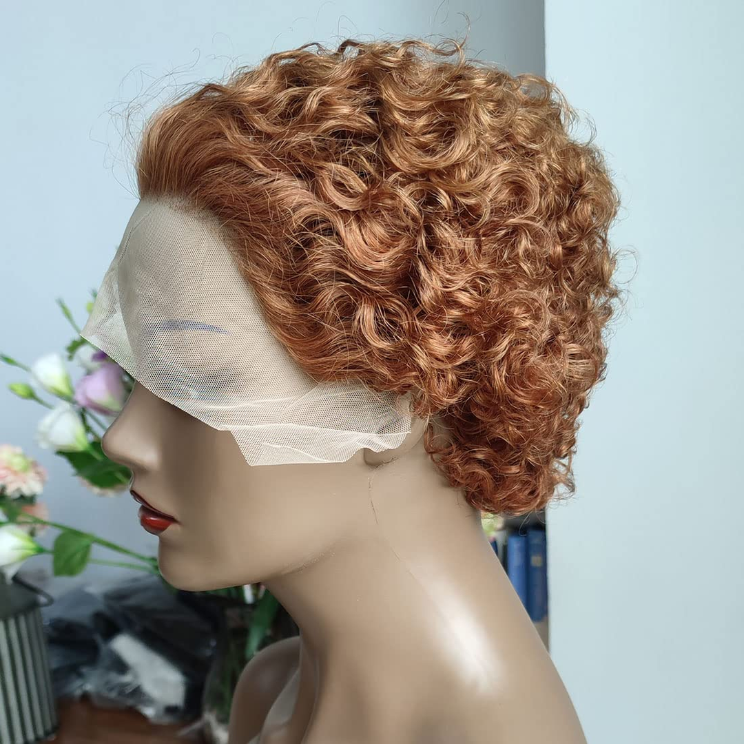 # 30 Court Bouclés Bob Pixie Coupe 13 × 1 Dentelle Frontale Vierge Brésilienne de Cheveux Humains Pré Pincées Perruque 