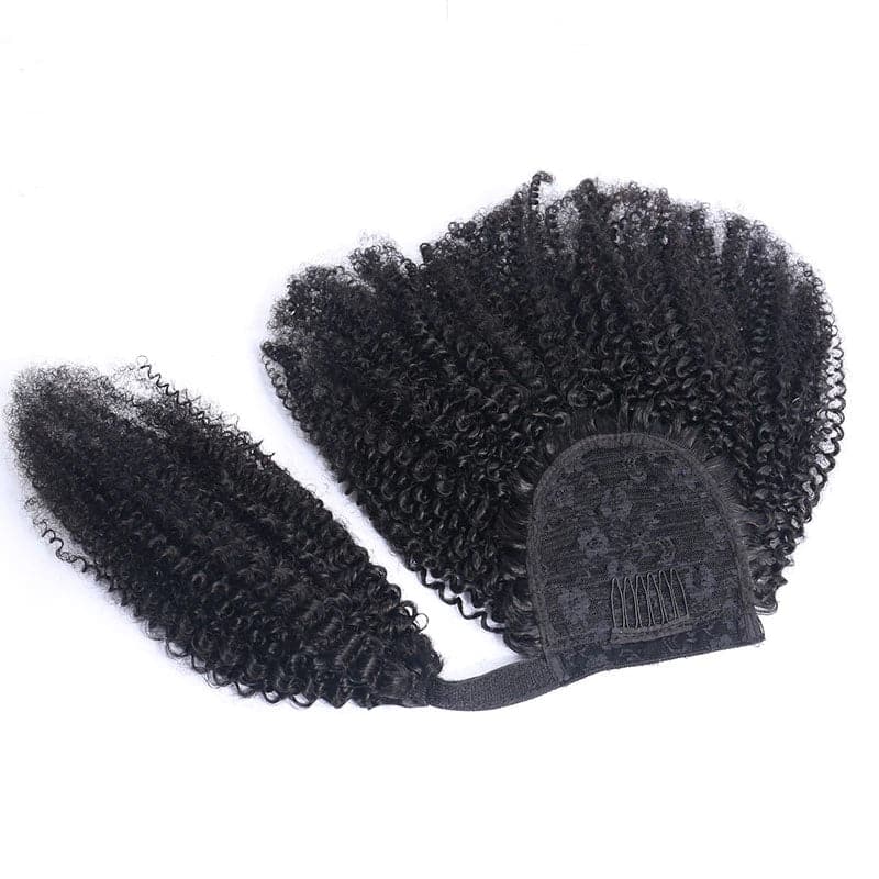 Afro Curly Wrap Around Ponytail Extensions de cheveux humains Postiche de couleur naturelle 